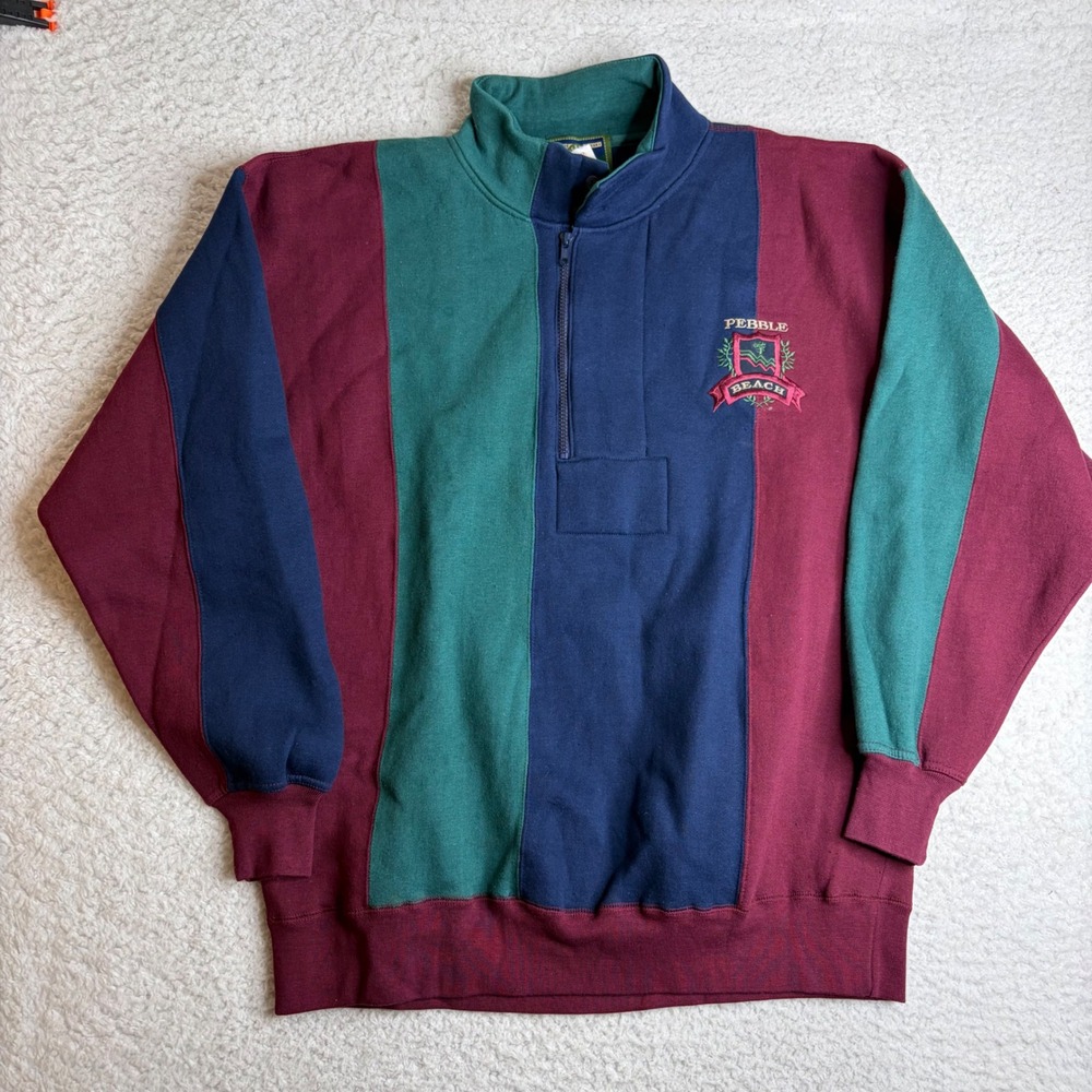 Vintage Pebble Beach Sports Wear Mens L golf Quarter Zip Colorblock Made in USA
